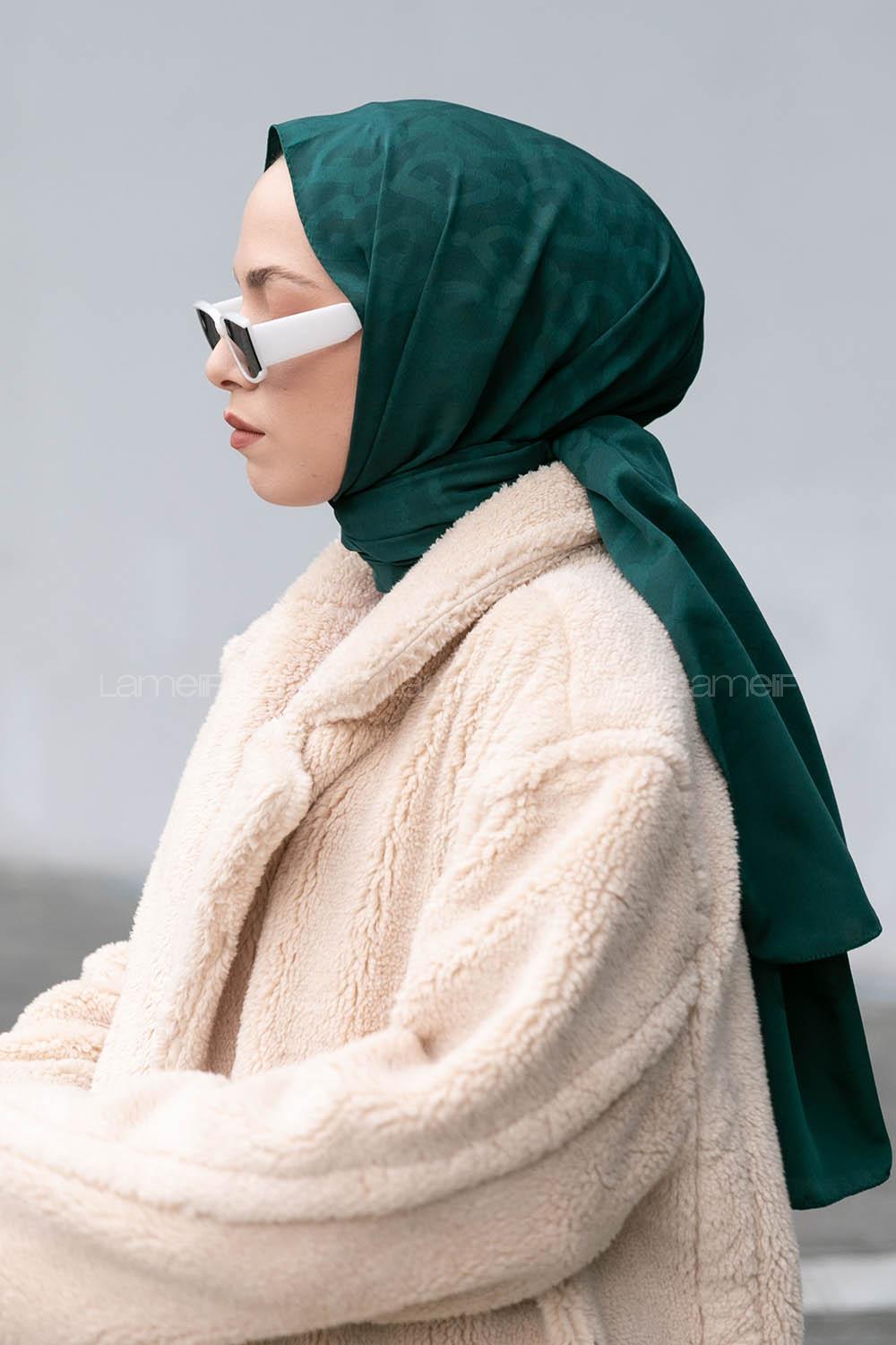 Modalamelif B Desen Jakar Serisi Şal Petrol Yeşili