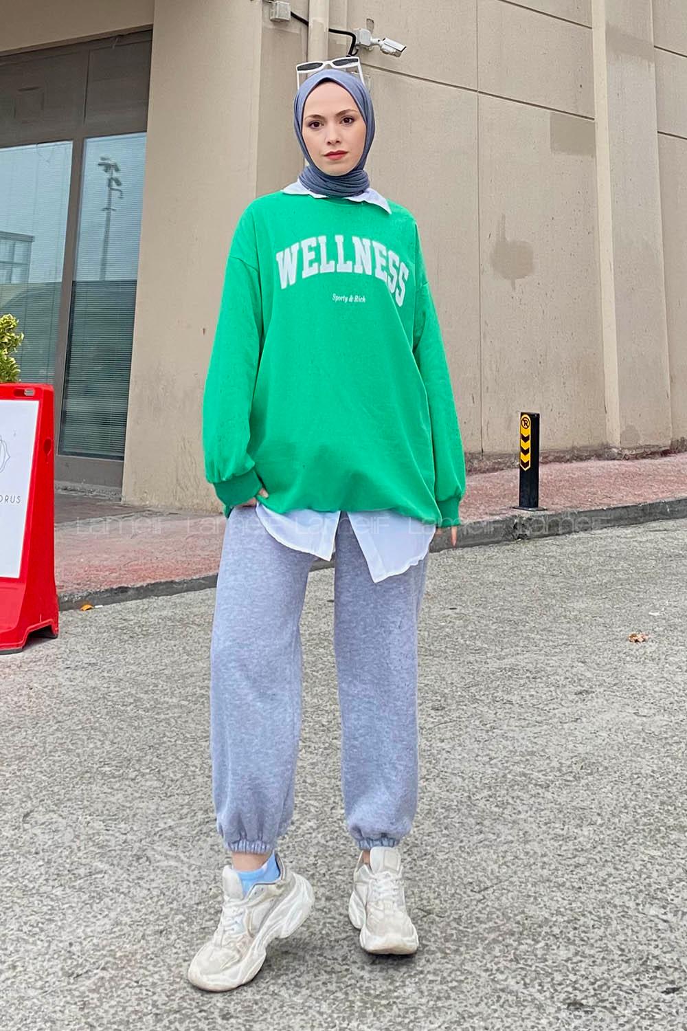 Green Medium Crew Neck Long Arm Printed Sweatshirt
