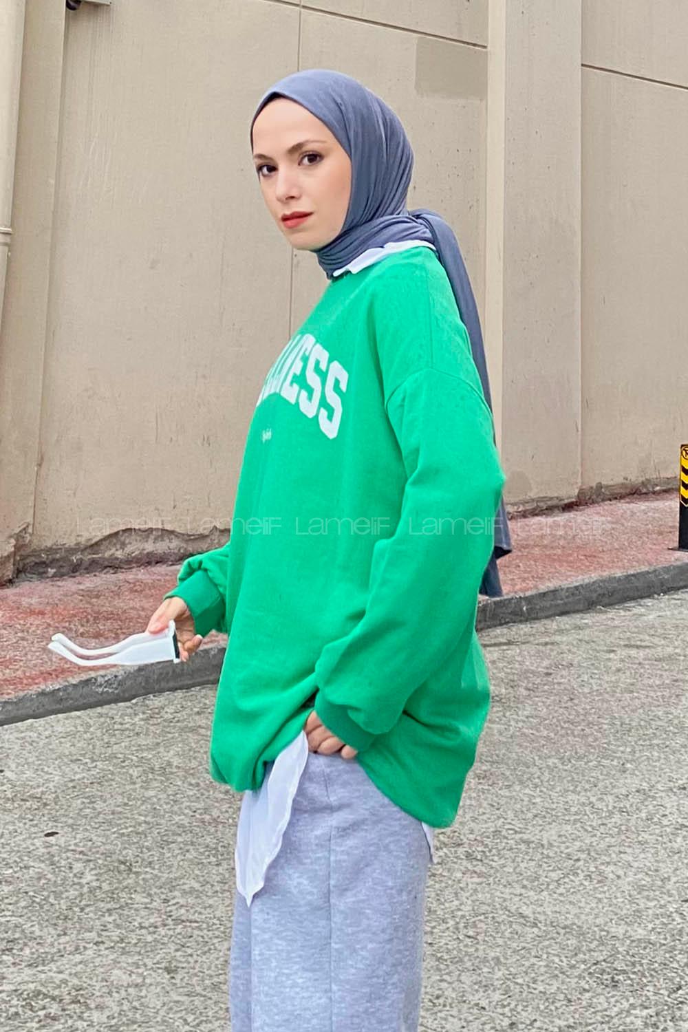 Green Medium Crew Neck Long Arm Printed Sweatshirt