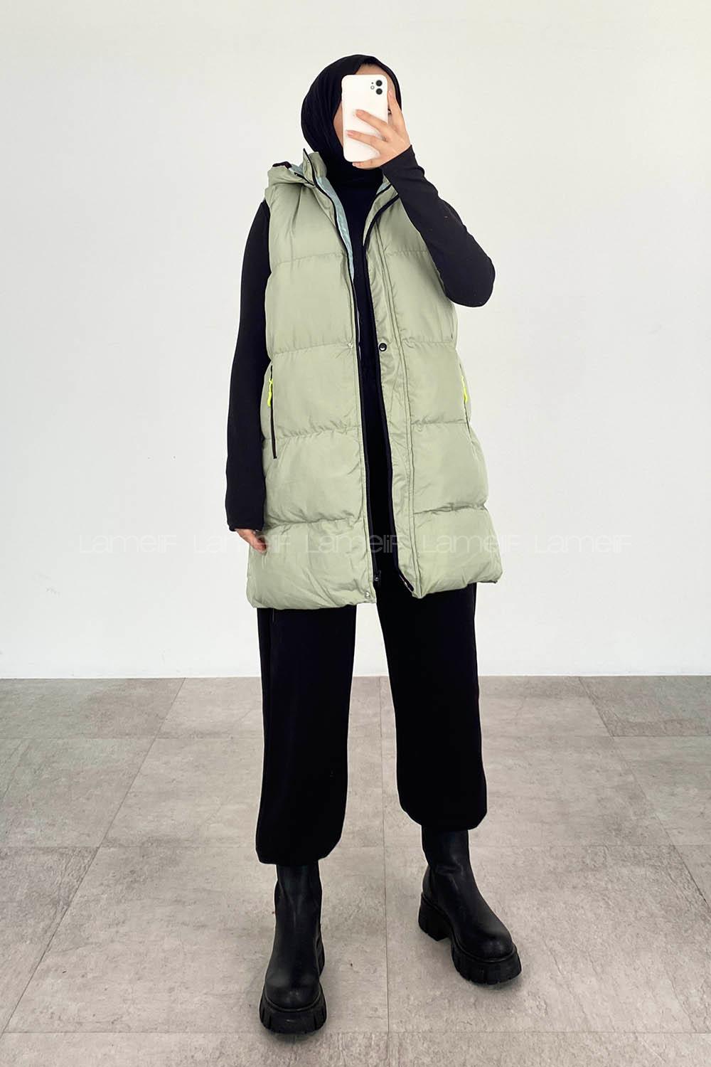 Modalamelif Arkası Lastikli Şişme Yelek Mint Yeşili