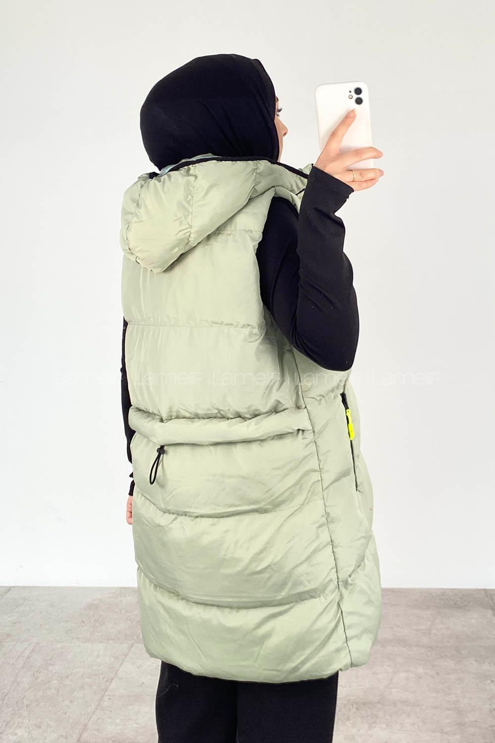 Modalamelif Arkası Lastikli Şişme Yelek Mint Yeşili