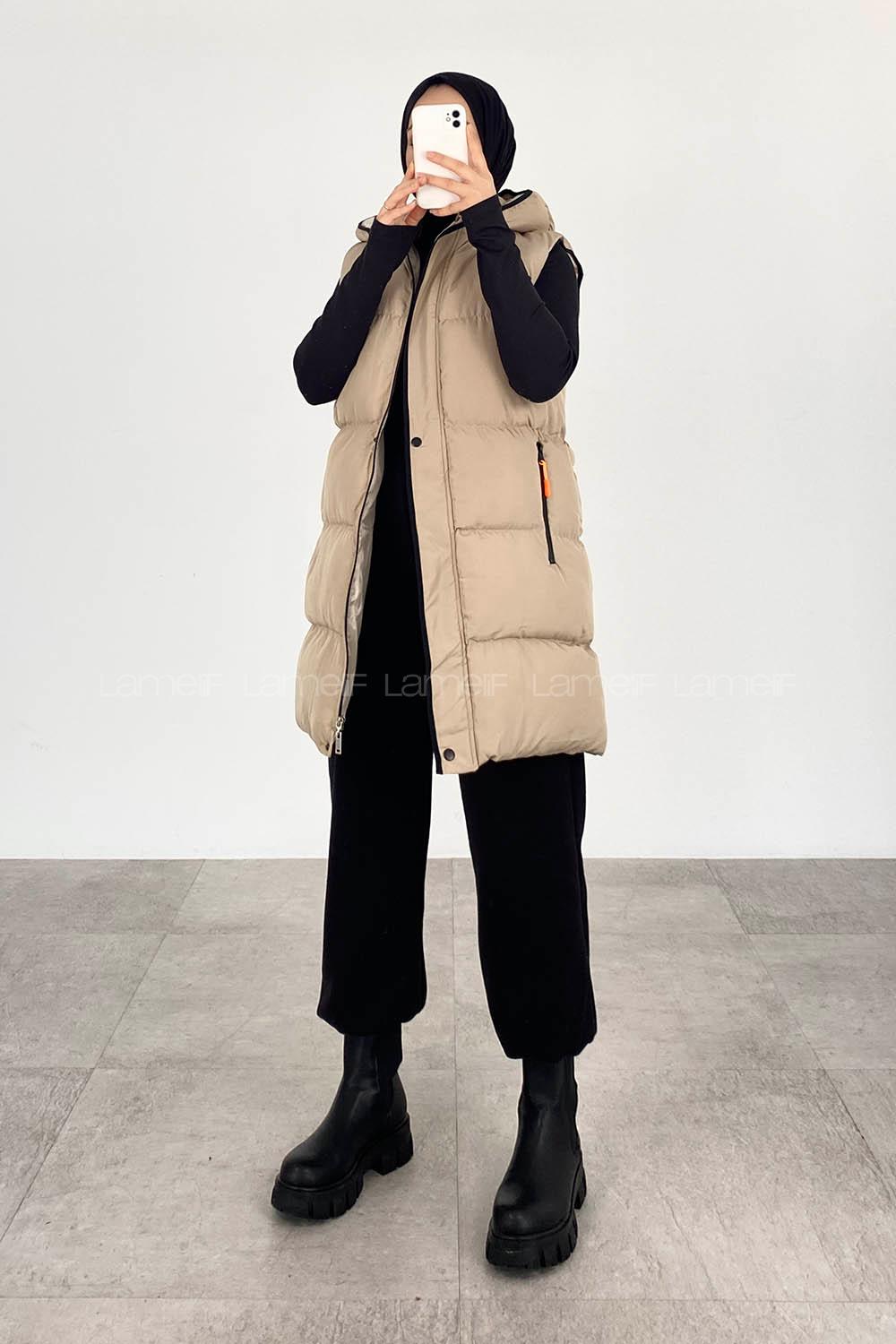 Modalamelif Arkası Lastikli Şişme Yelek Taş Rengi