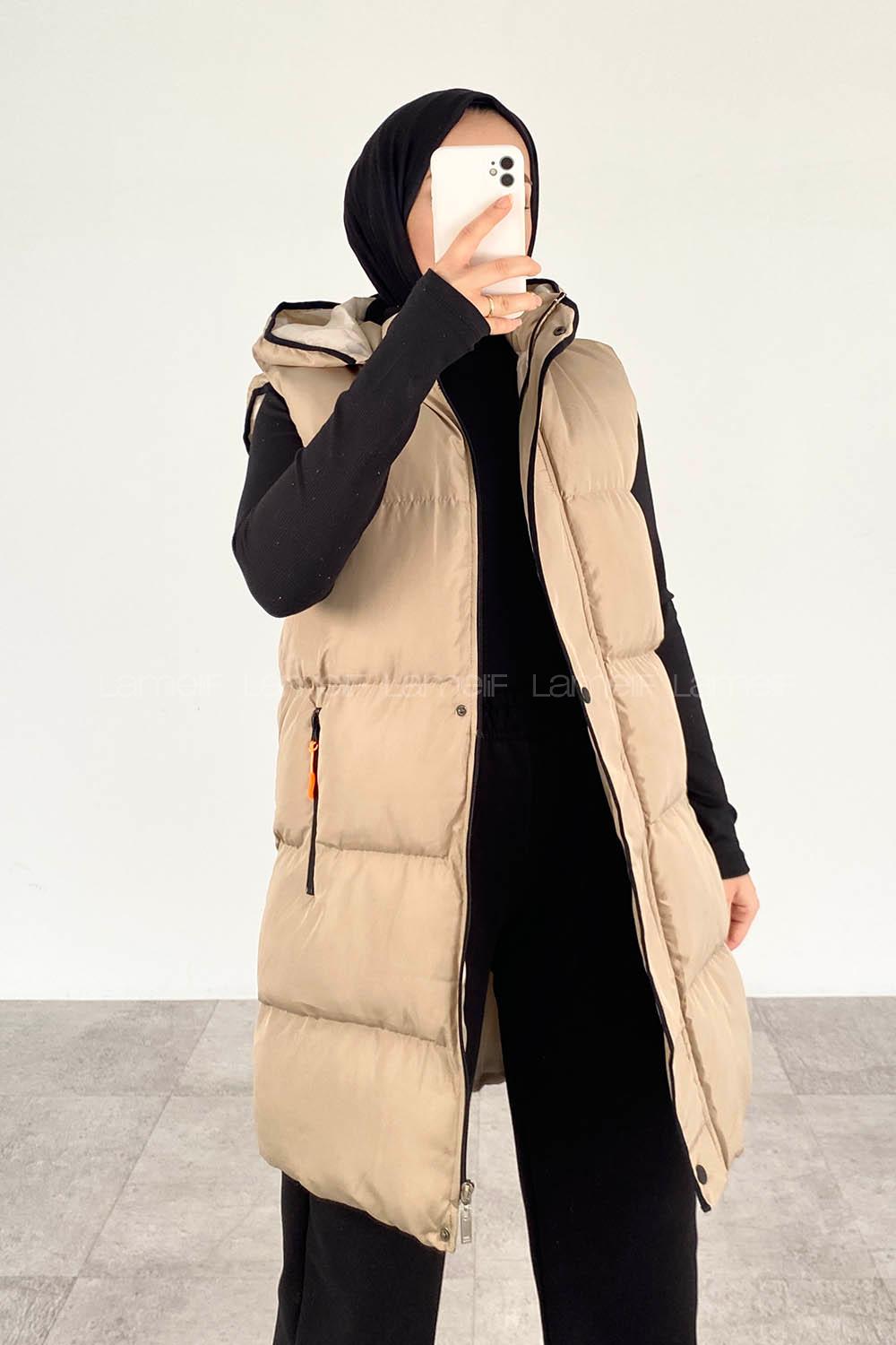 Modalamelif Arkası Lastikli Şişme Yelek Taş Rengi