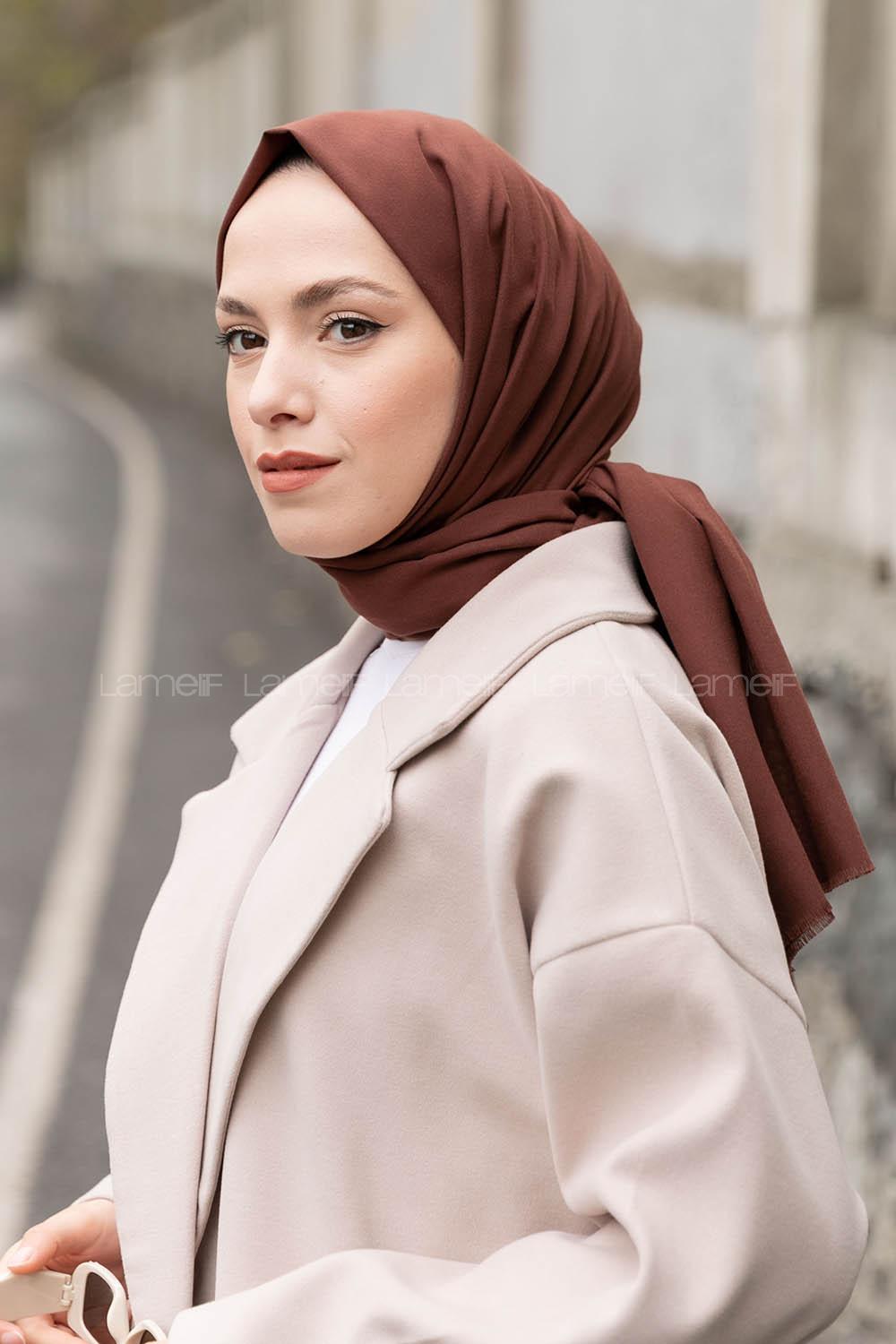 Lamelif Bakır Kahve Keten Şal