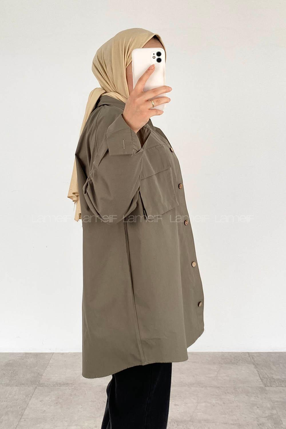 Khaki Shirt Collar Long Arm Cotton Unprinted Shirt