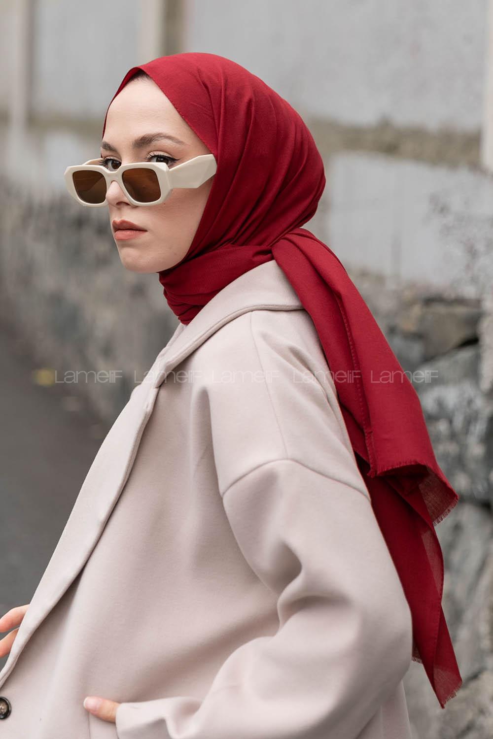 Lamelif Bordo Keten Şal