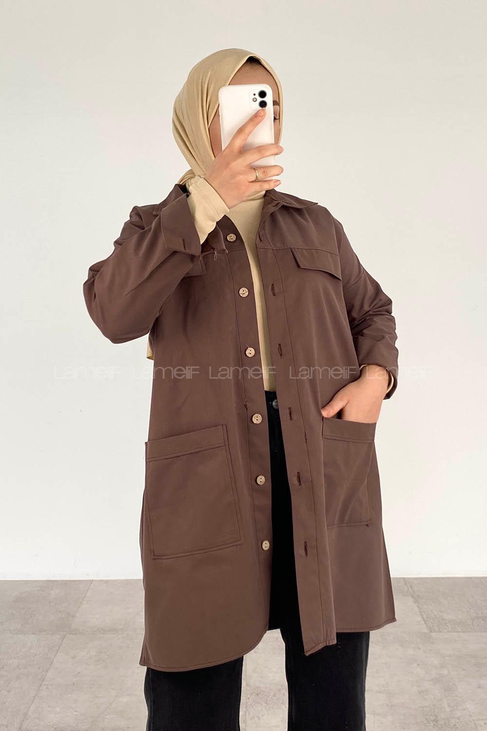 Bitter Brown Shirt Collar Long Arm Cotton Fabric Unprinted Shirt