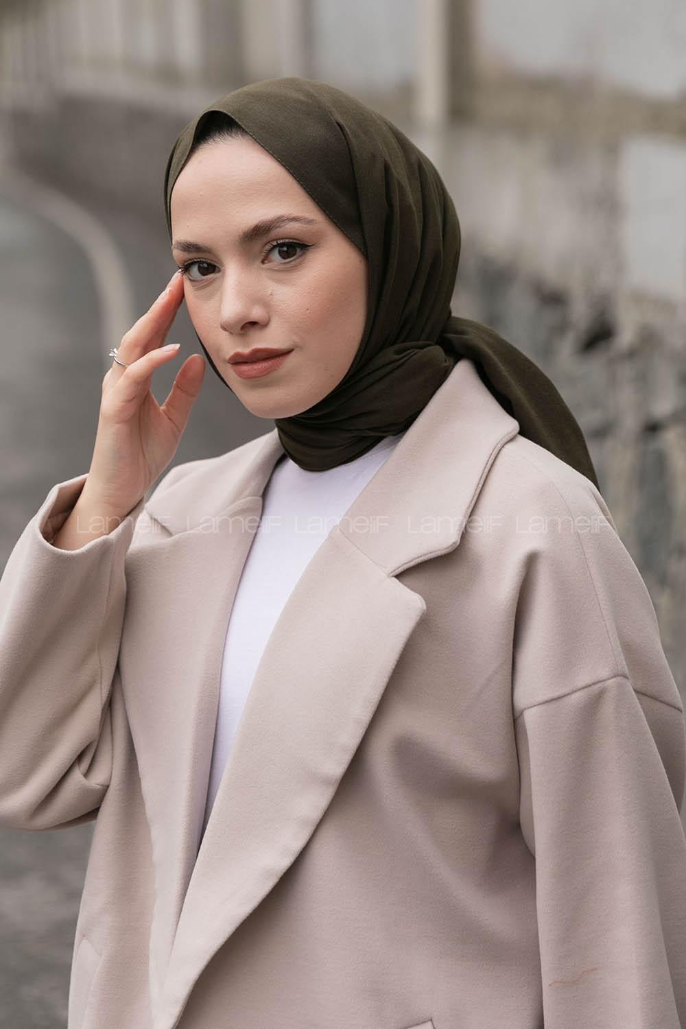 Lamelif Koyu Yeşil Keten Şal