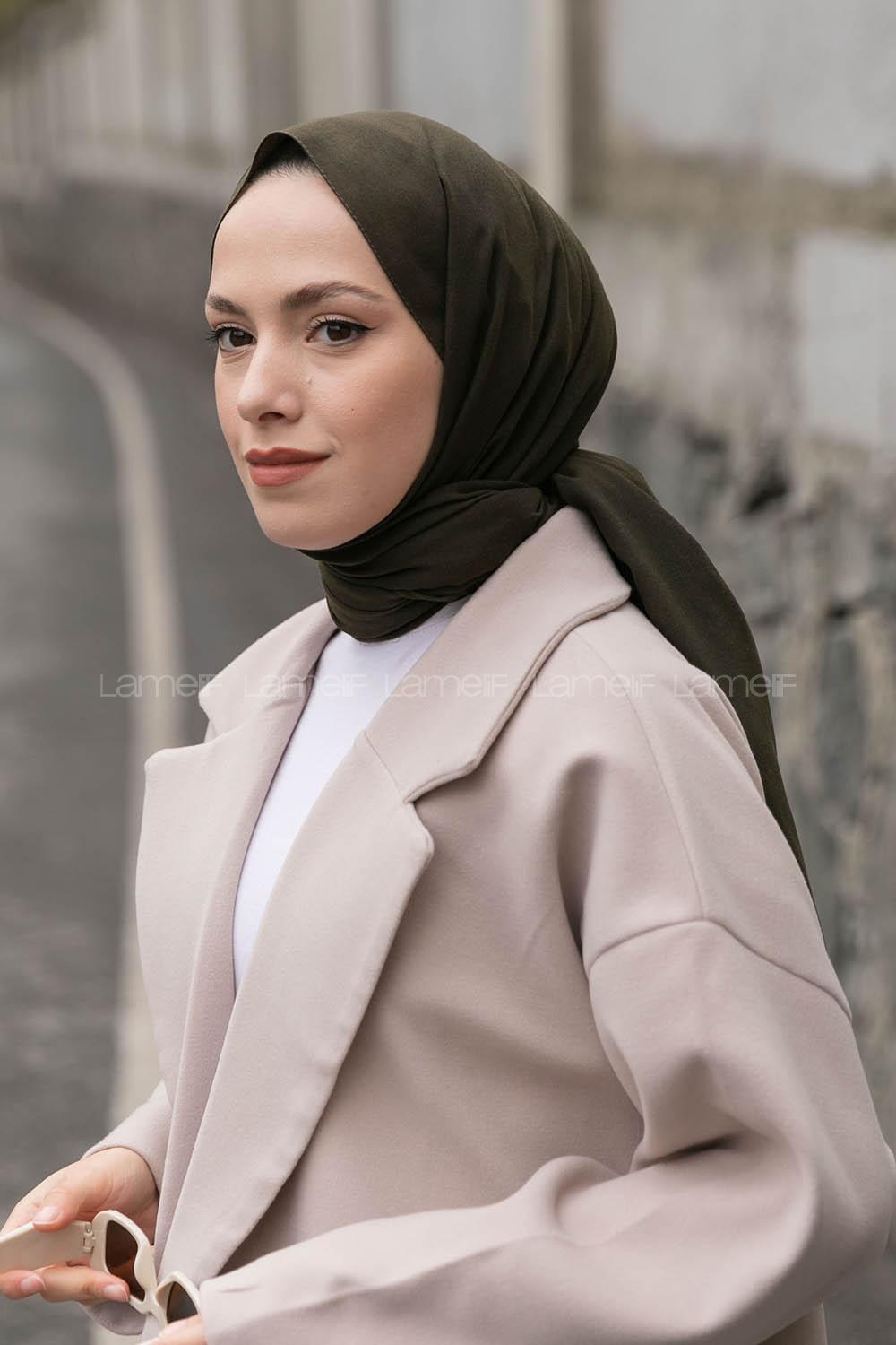 Lamelif Koyu Yeşil Keten Şal