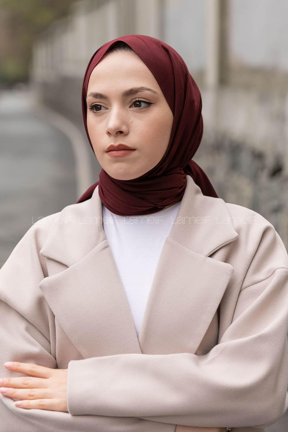 Lamelif Koyu Bordo Keten Şal