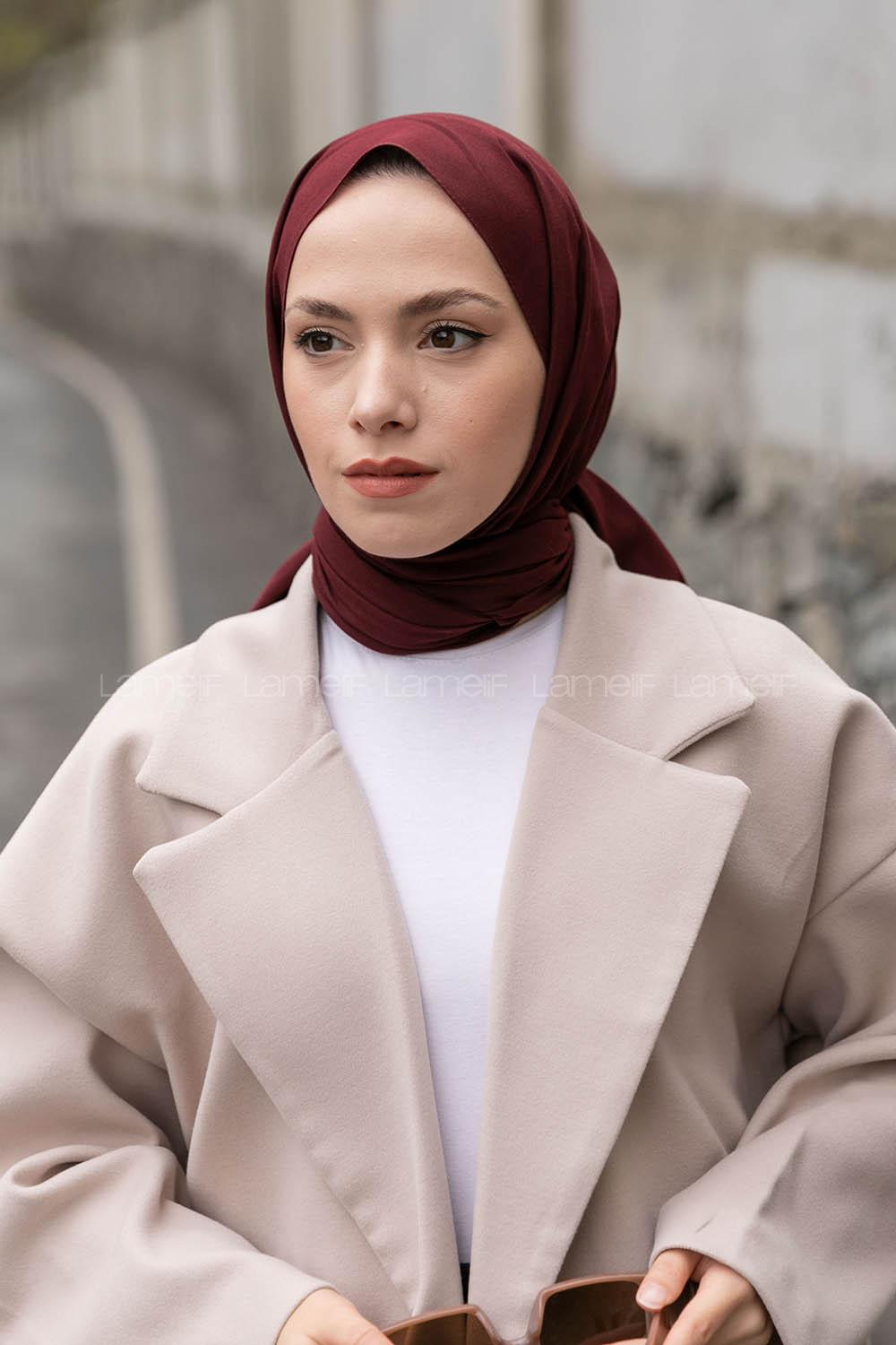 Lamelif Koyu Bordo Keten Şal