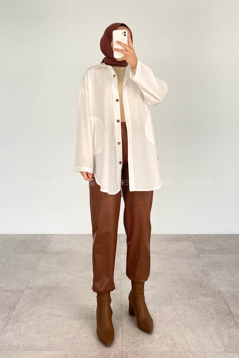 Lamelif Yan Cepli Gabardin Gömlek Ekru