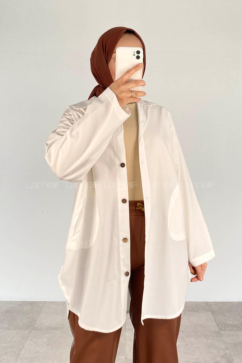 Lamelif Yan Cepli Gabardin Gömlek Ekru