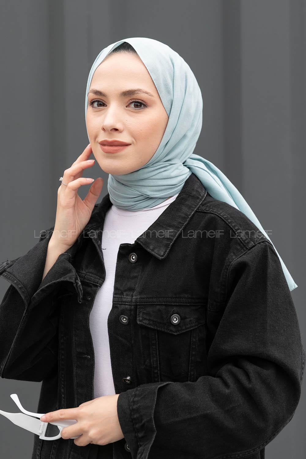 Lamelif Mint Mavisi Keten Şal