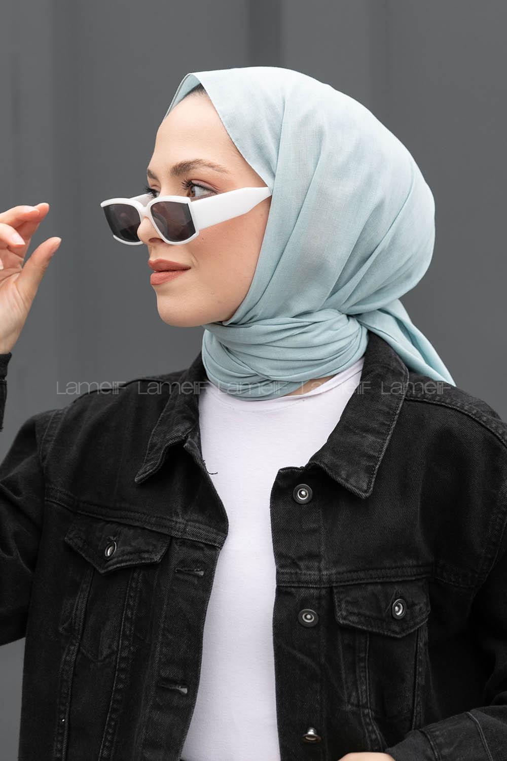 Lamelif Mint Mavisi Keten Şal