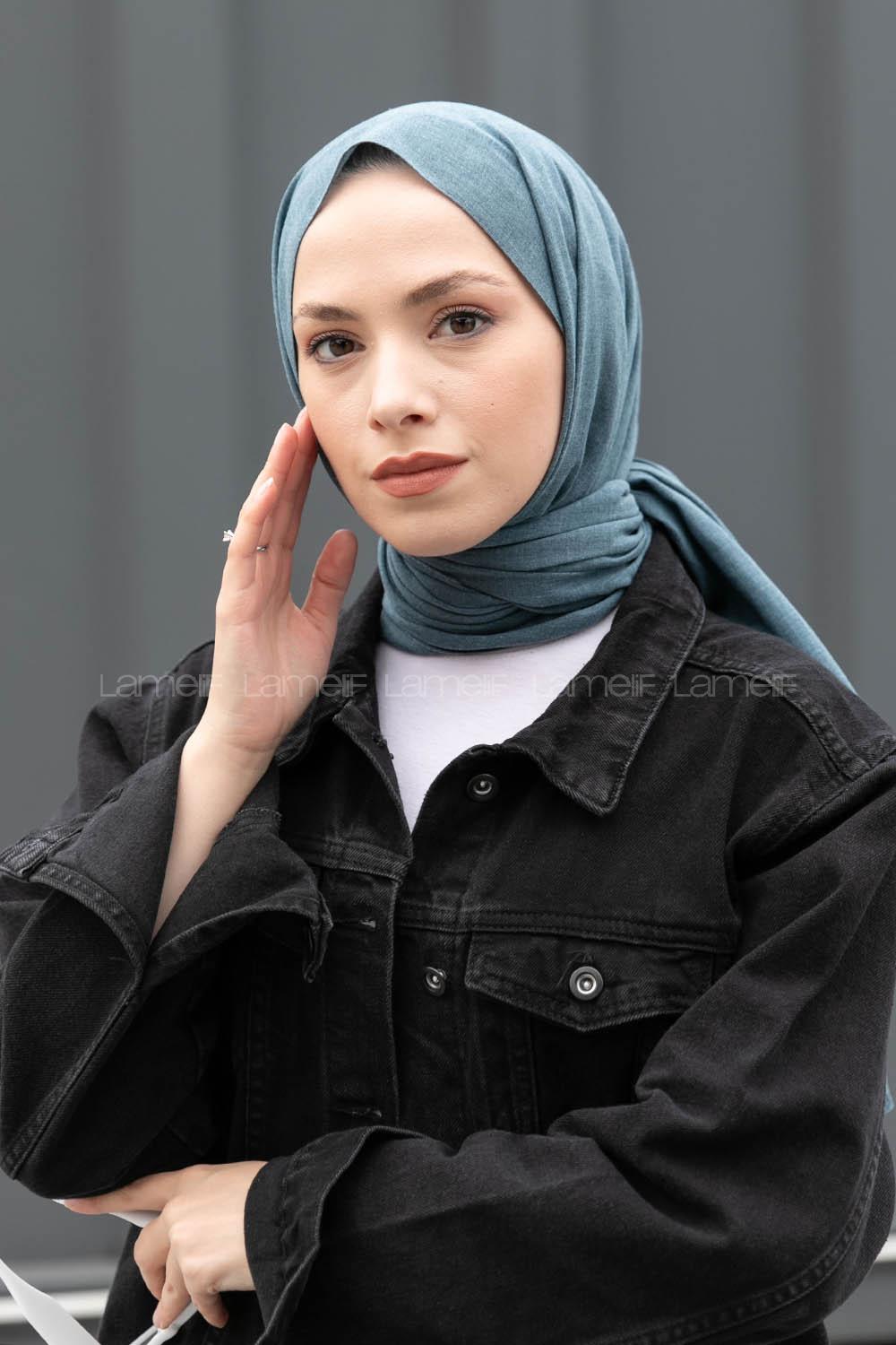 Lamelif Turkuaz Keten Şal