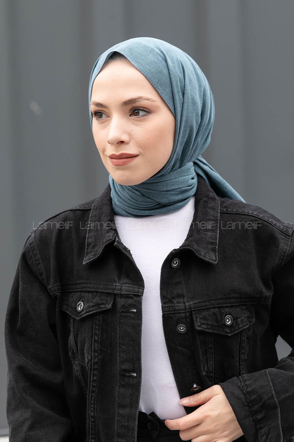 Lamelif Turkuaz Keten Şal