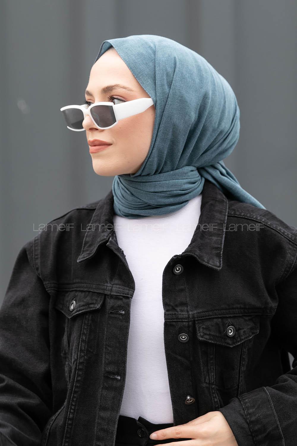 Lamelif Turkuaz Keten Şal