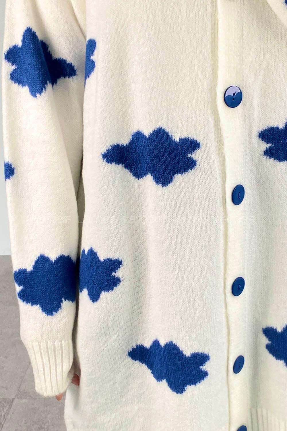 Modalamelif Boydan Düğmeli Bulut Desen Hırka Ekru