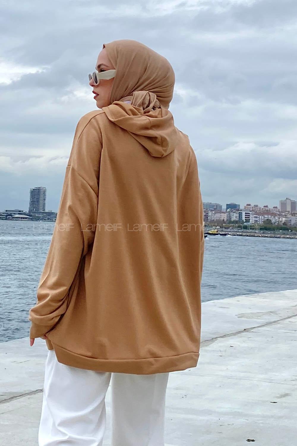 Lamelif Sacramento Baskılı Kapüşonlu Sweatshirt Camel