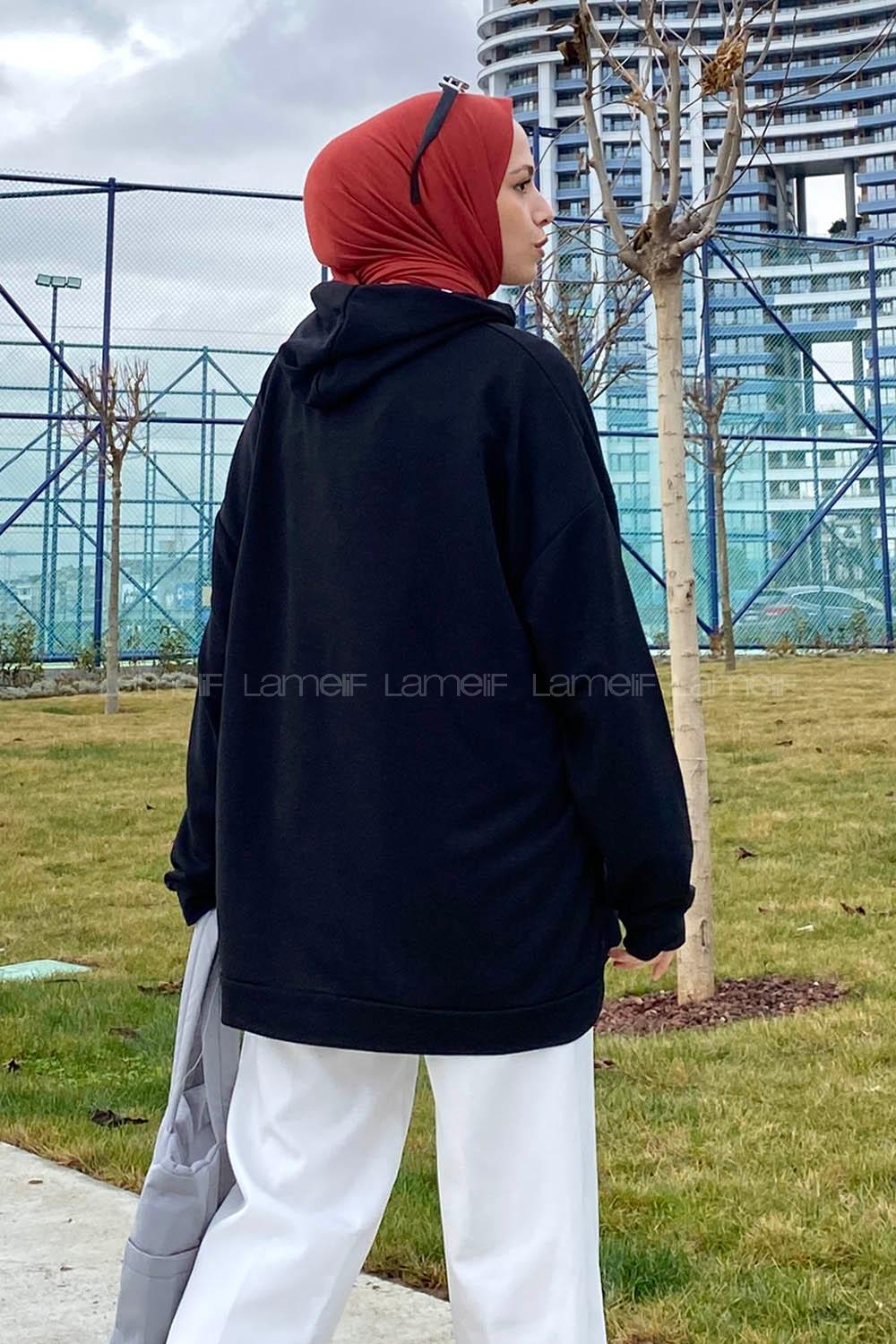 Lamelif Sacramento Baskılı Kapüşonlu Sweatshirt Siyah