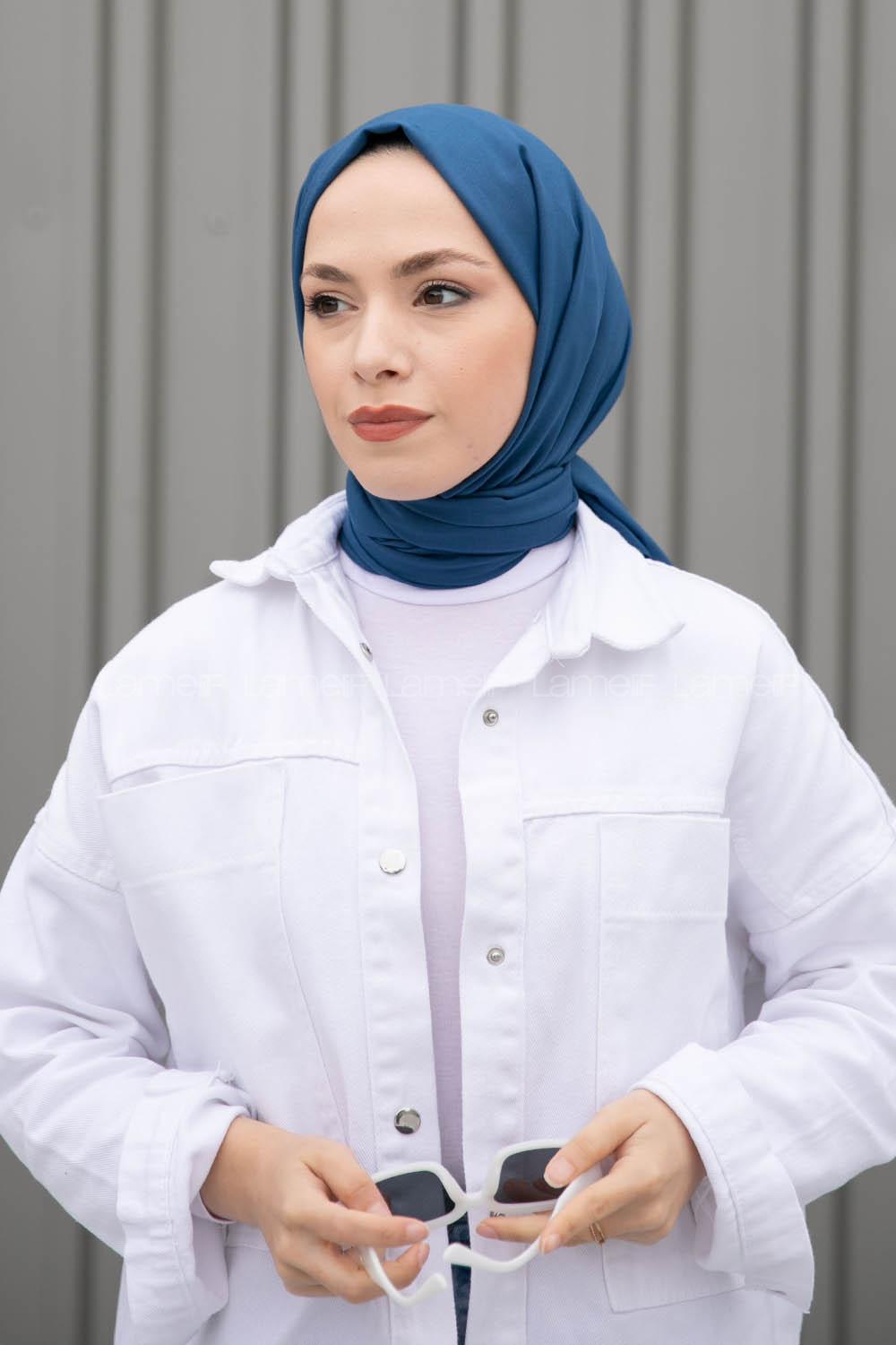 Lamelif Koyu İndigo İnce Keten Şal