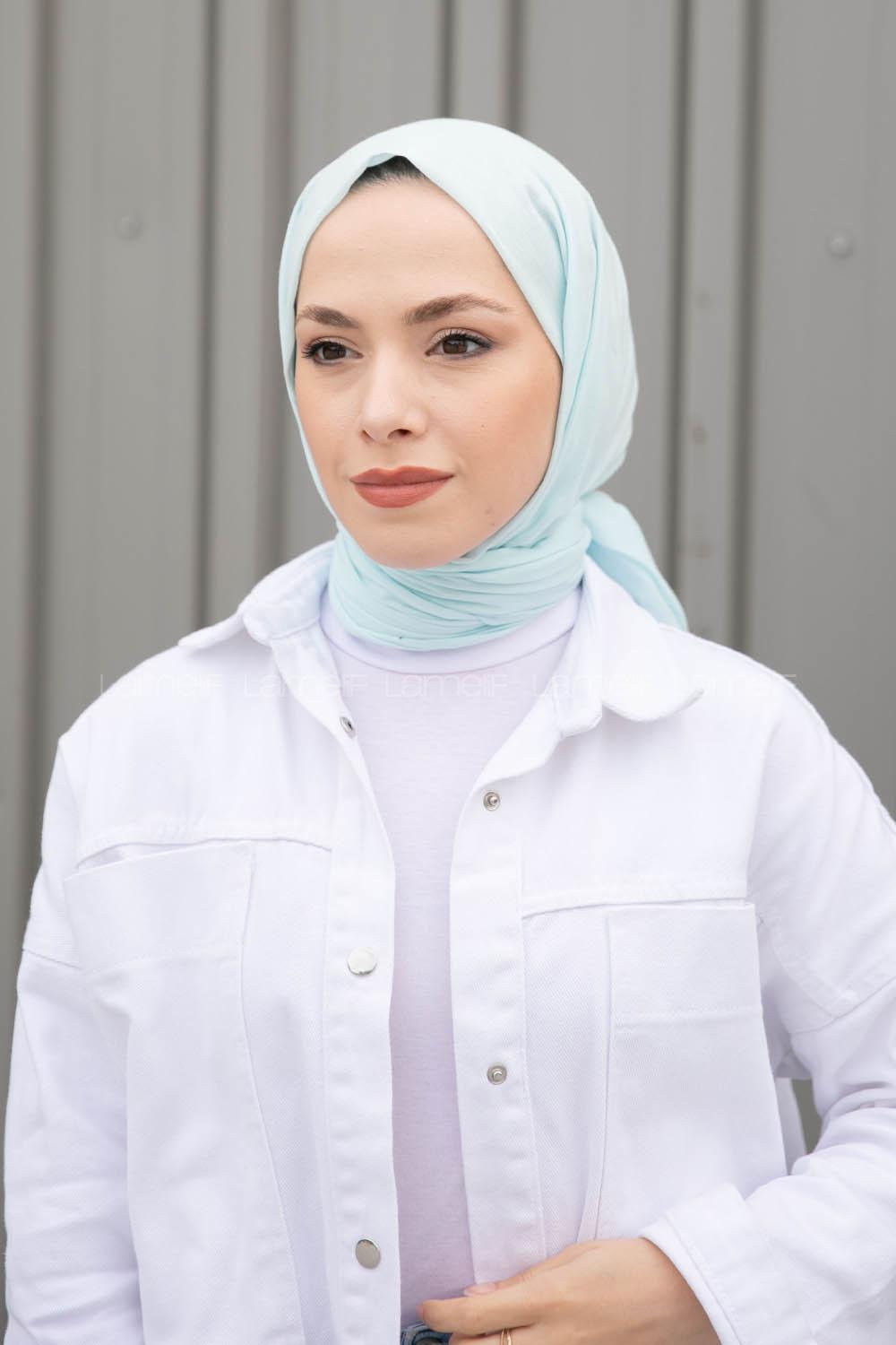 Lamelif Mint Gri Pamuk Vual Şal