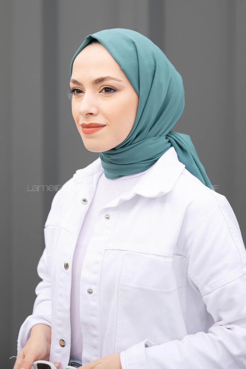 Lamelif Pastel Yeşili İnce Keten Şal