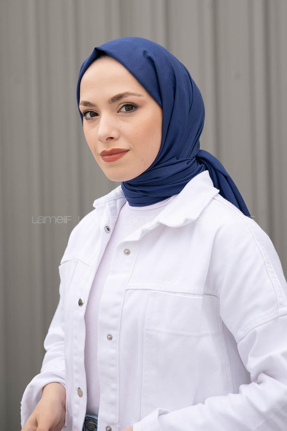 Lamelif Saks Mavisi İnce Keten Şal