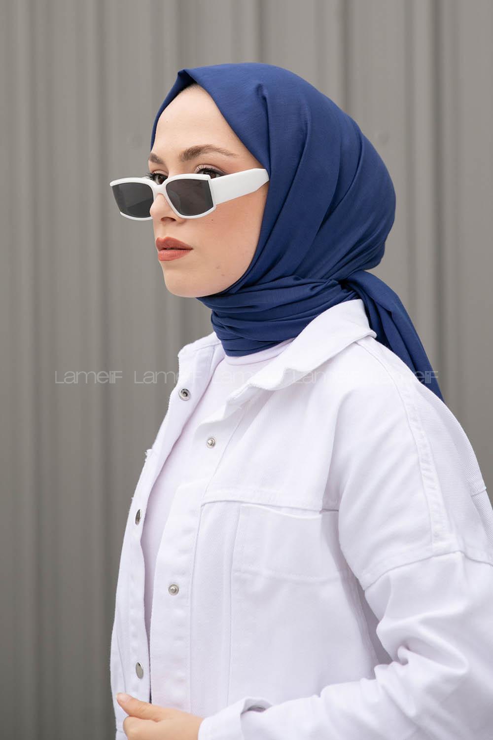 Lamelif Saks Mavisi İnce Keten Şal