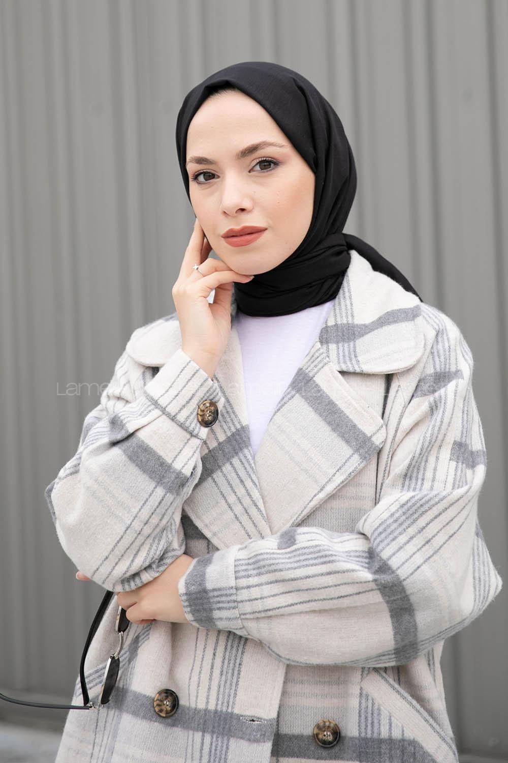 Lamelif Siyah İnce Keten Şal