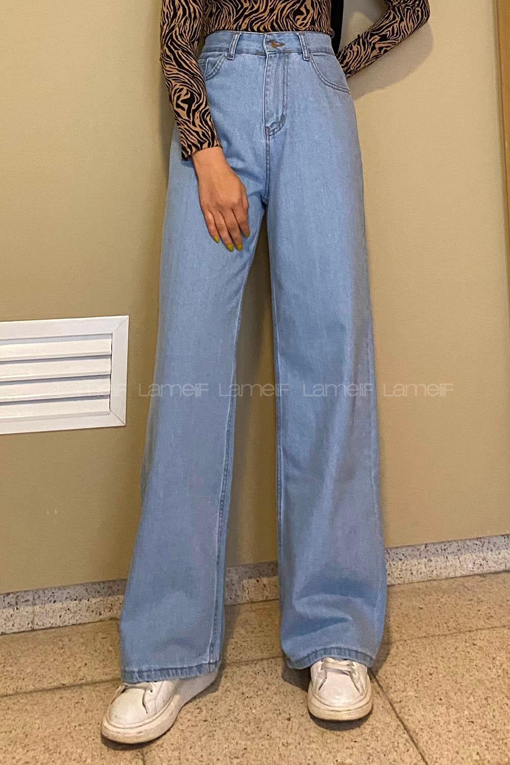 Lamelif Çift Cepli Bol Paça Pantolon Açık Mavi