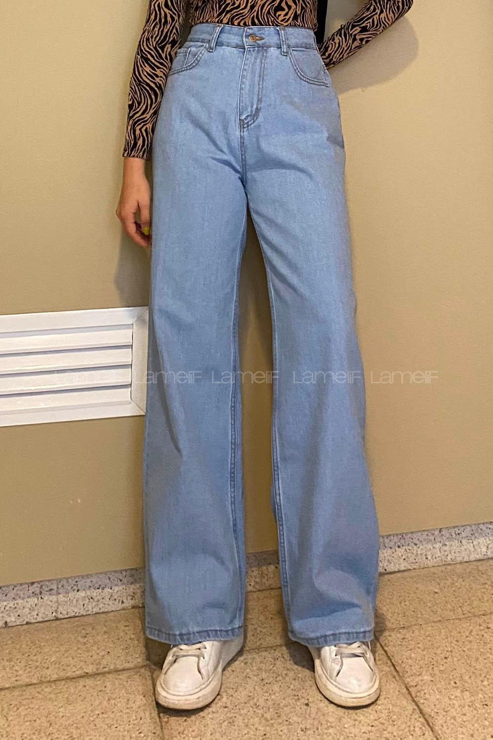 Lamelif Çift Cepli Bol Paça Pantolon Açık Mavi