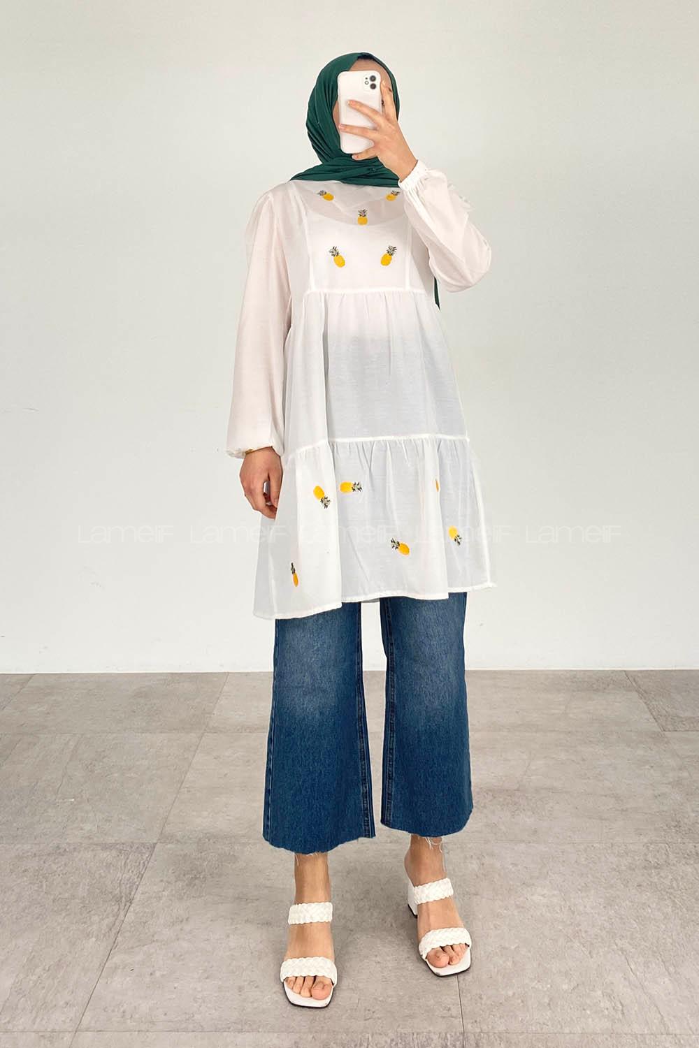 White Crew Neck Cotton Unprinted Tunic