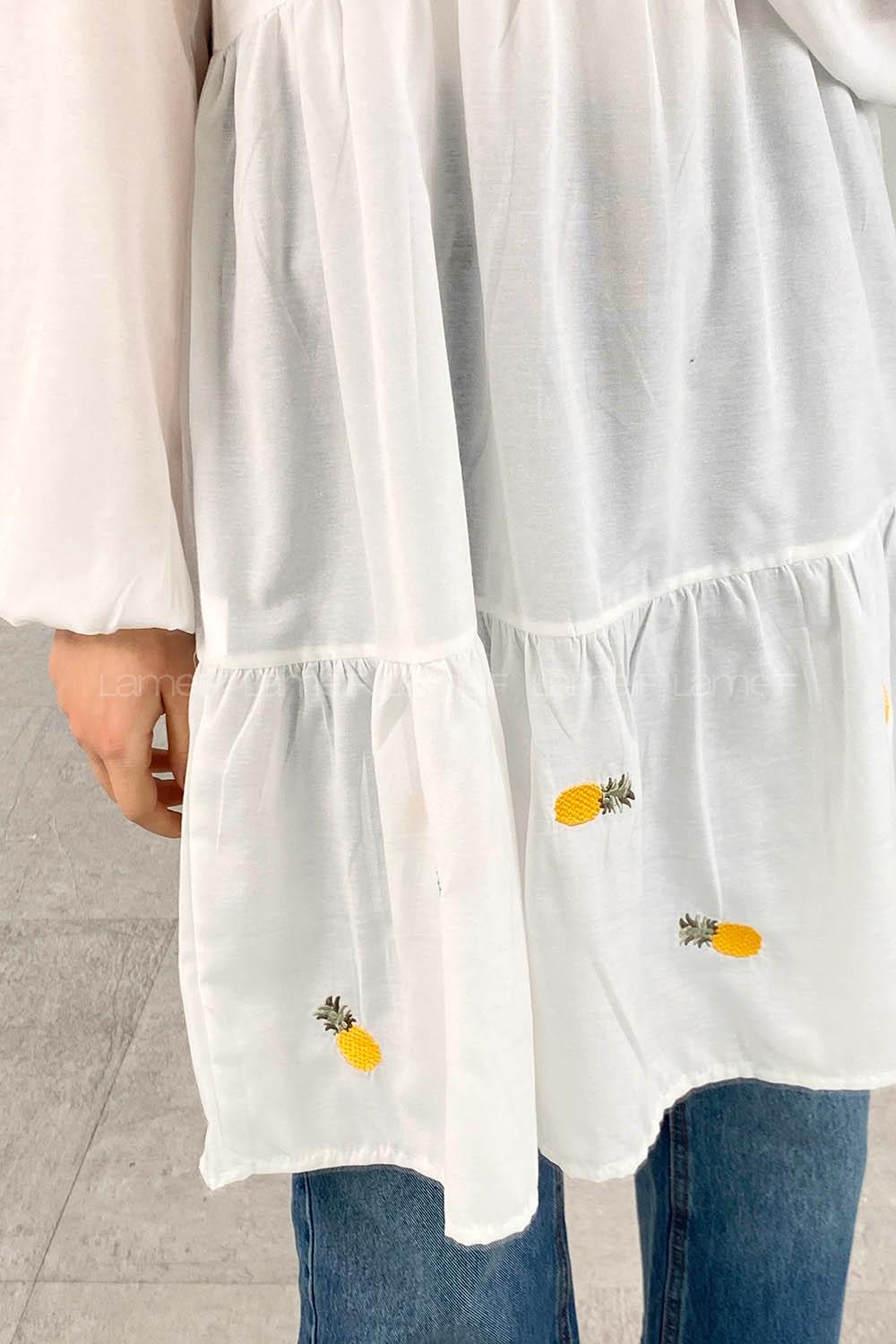 White Crew Neck Cotton Unprinted Tunic