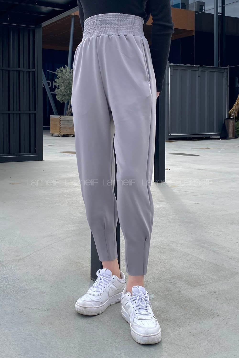 Gray Cotton High Waist Elastic Waist Comfortable Pants