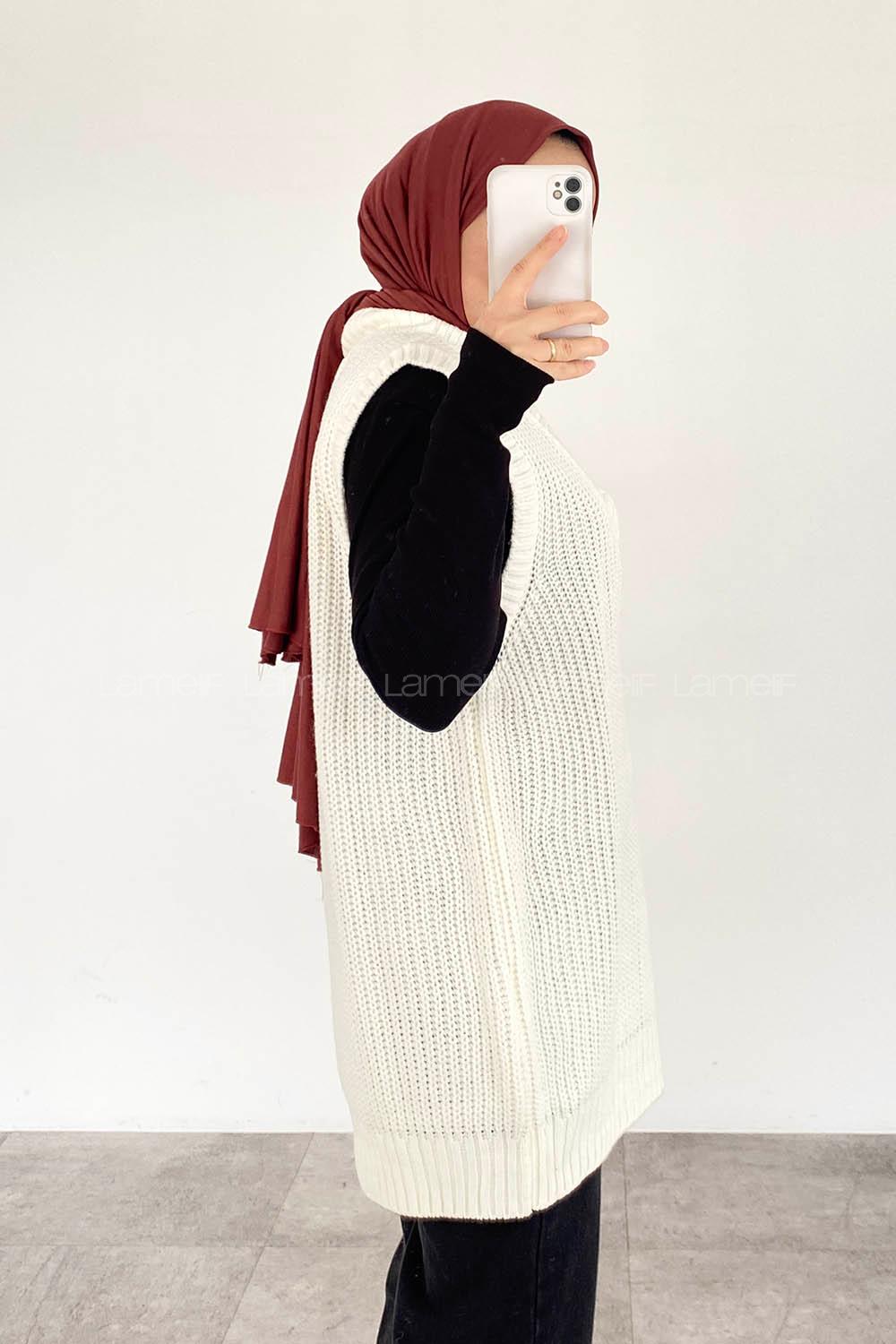 Modalamelif Ovarsize V Yaka Süveter Ekru