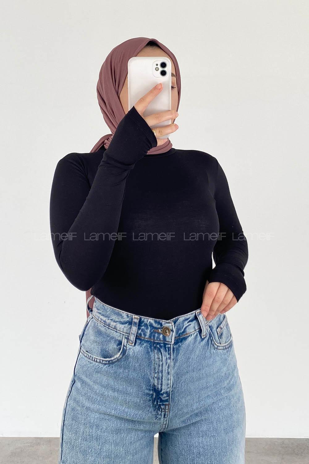 Lamelif Eldiven Detaylı Body Siyah