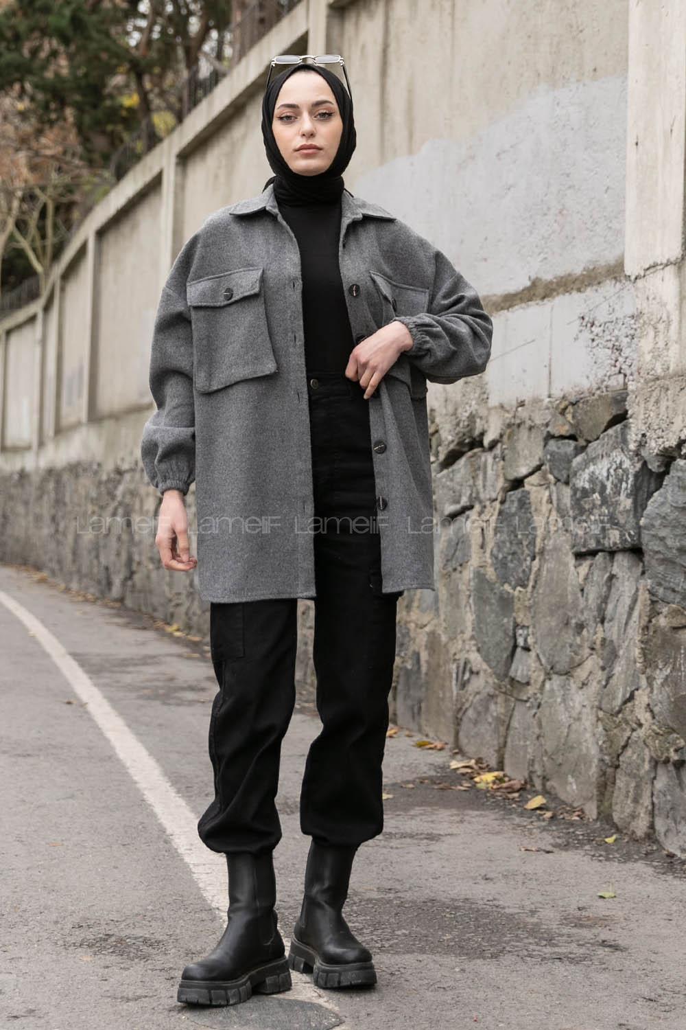 Grey-1 Shirt Collar Long Arm Cotton Jacket