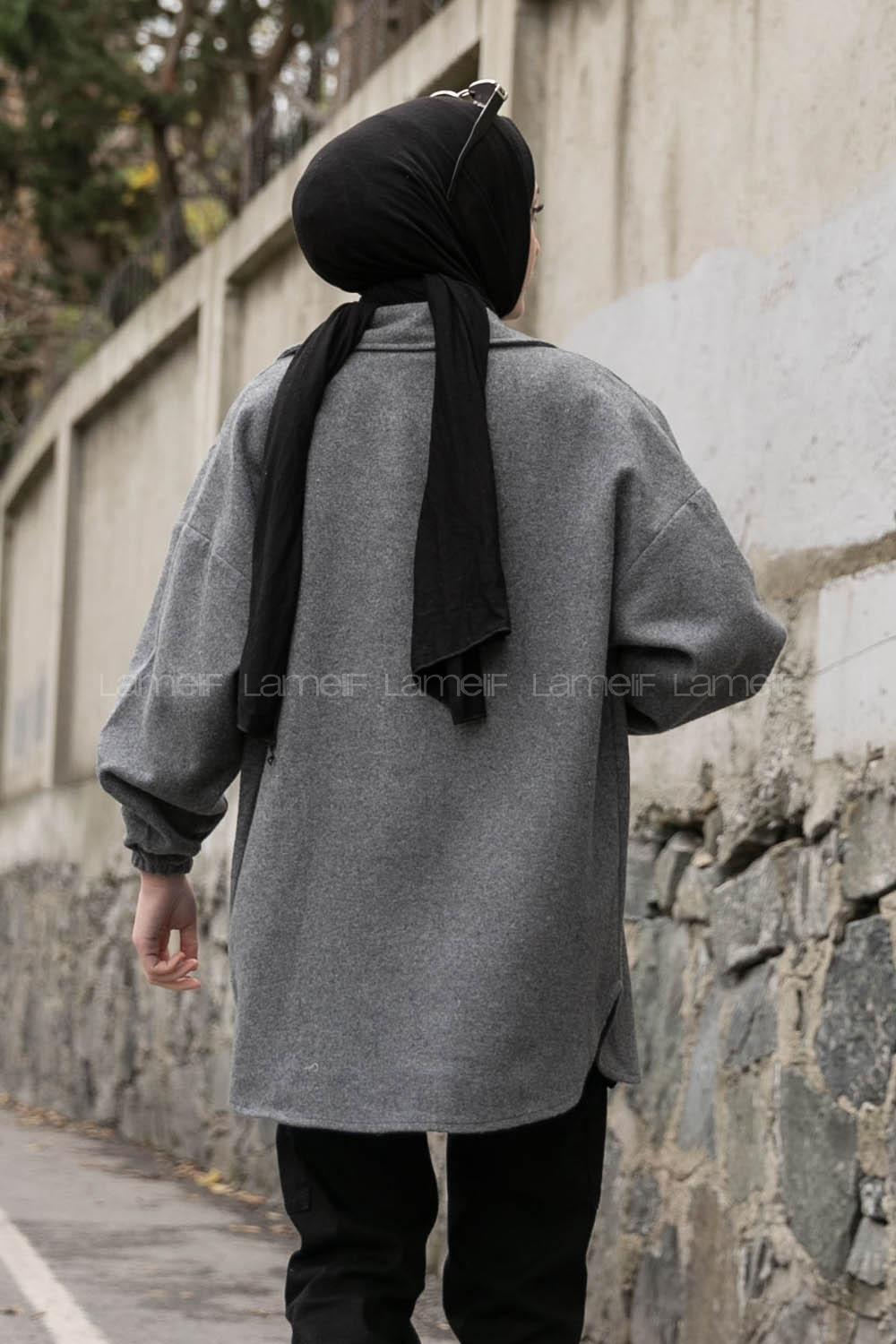 Grey-1 Shirt Collar Long Arm Cotton Jacket