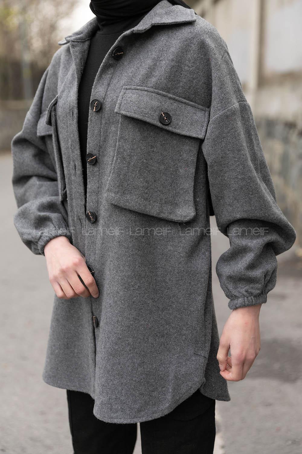 Grey-1 Shirt Collar Long Arm Cotton Jacket