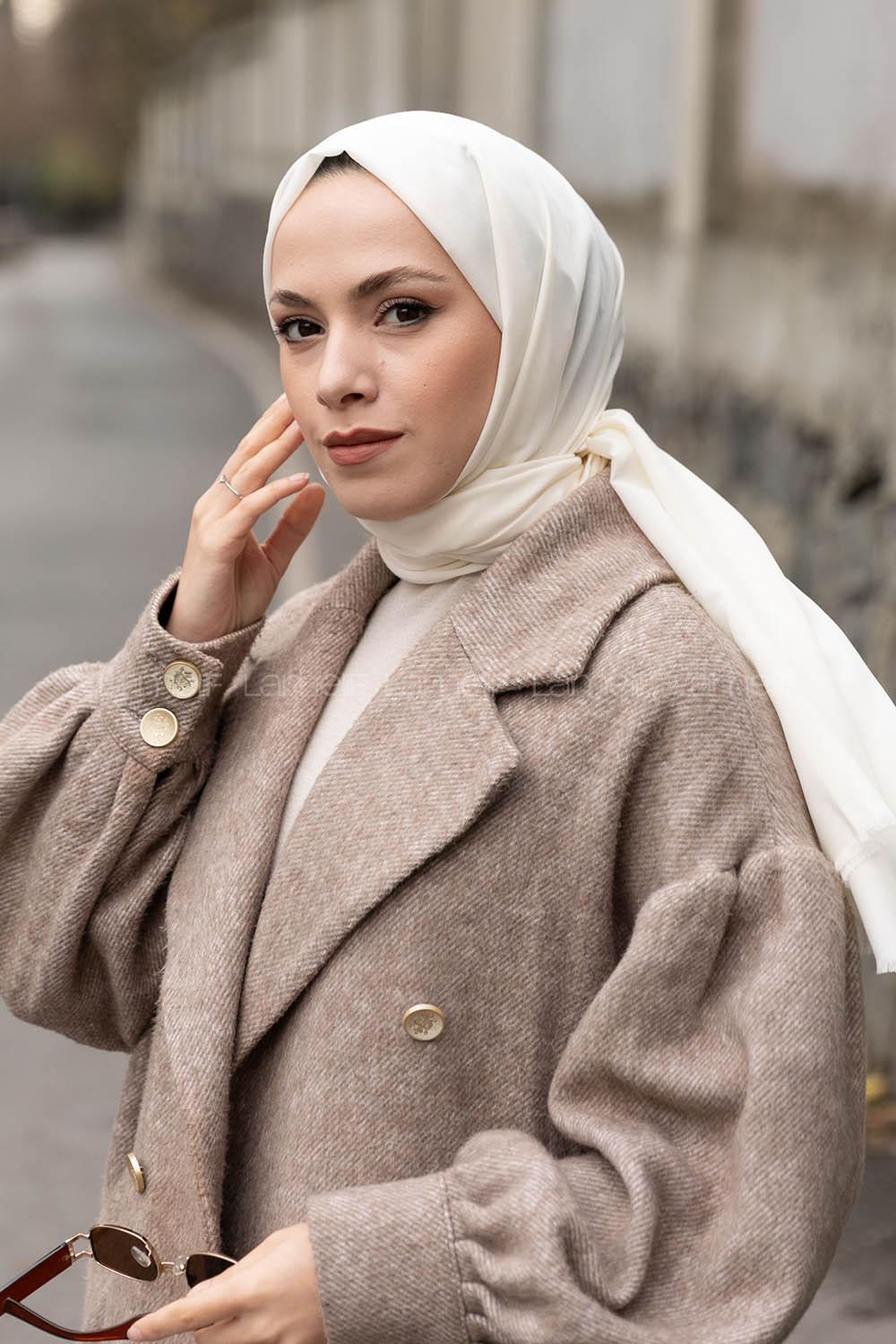 Lamelif Krem İnce Keten Şal