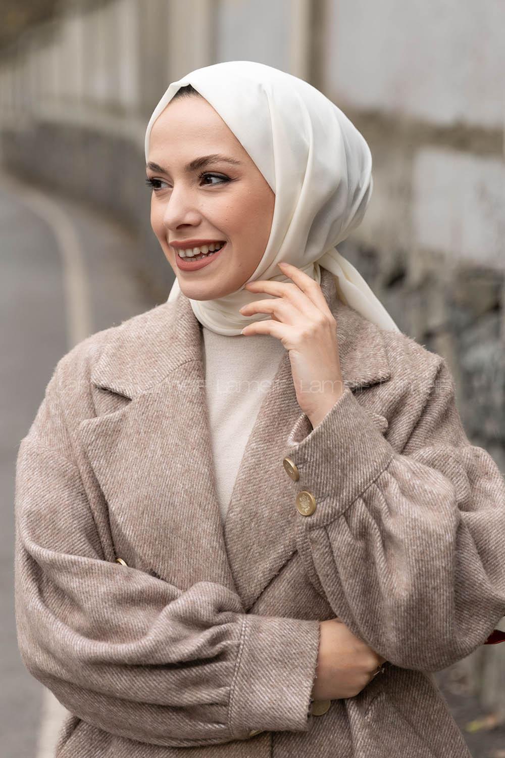 Lamelif Krem İnce Keten Şal