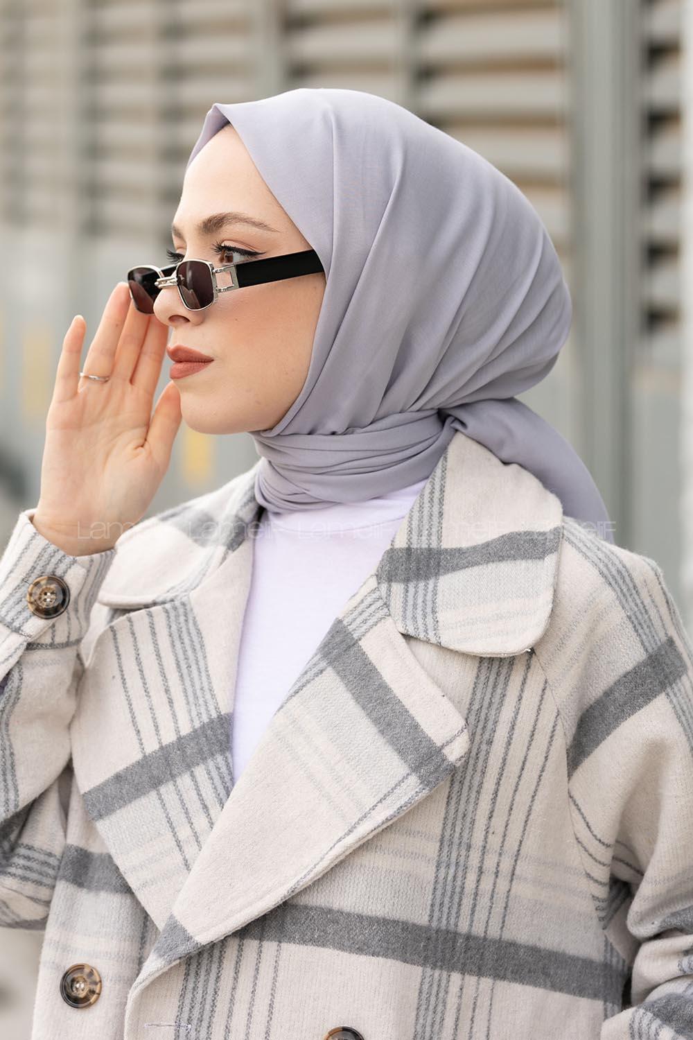 Lamelif Buz Gri İnce Keten Şal