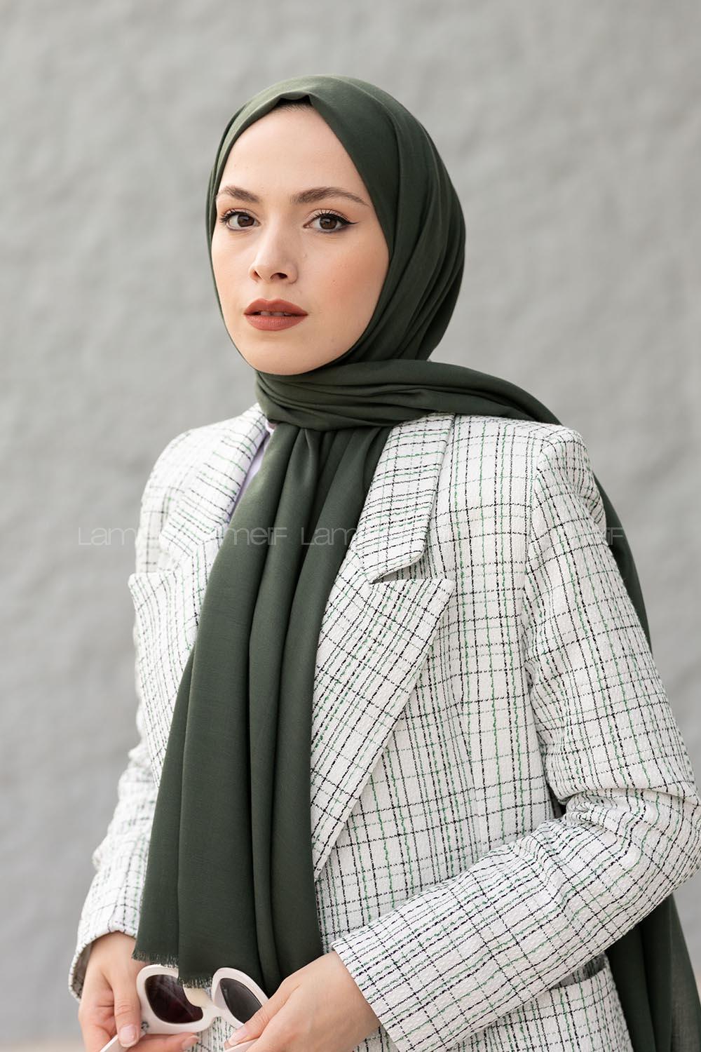 Lamelif Cam Yeşili İnce Keten Şal