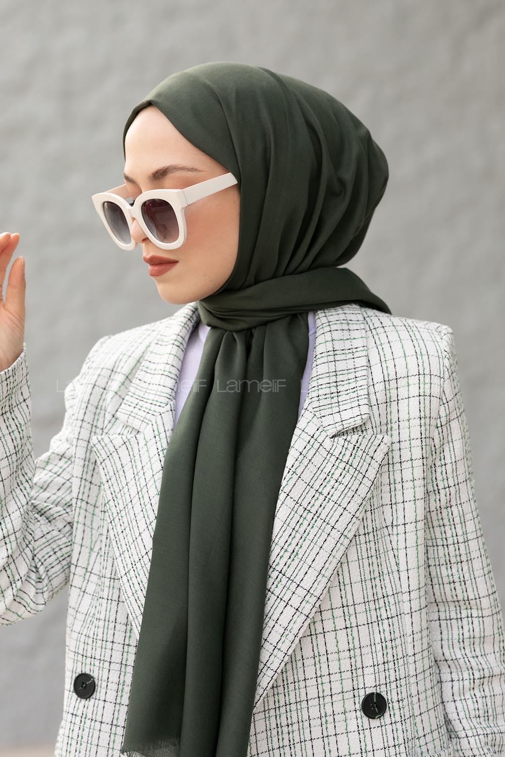 Lamelif Cam Yeşili İnce Keten Şal