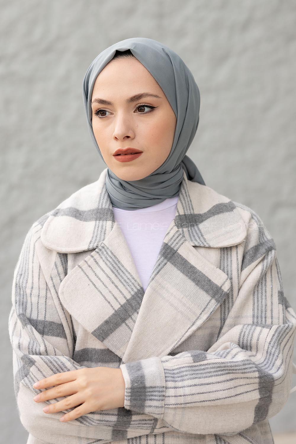 Lamelif Koyu Gri İnce Keten Şal