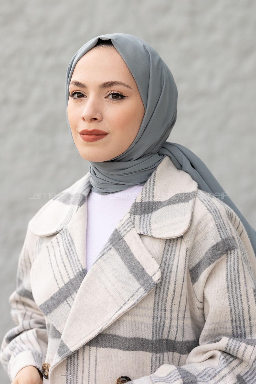 Lamelif Koyu Gri İnce Keten Şal