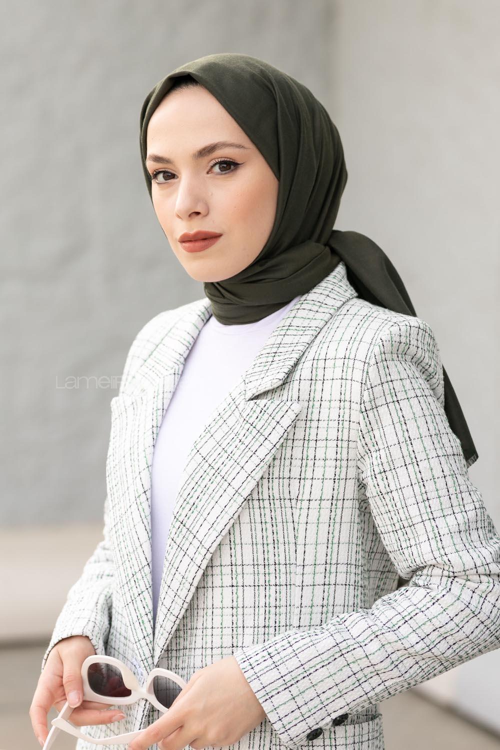 Lamelif Koyu Yeşil İnce Keten Şal