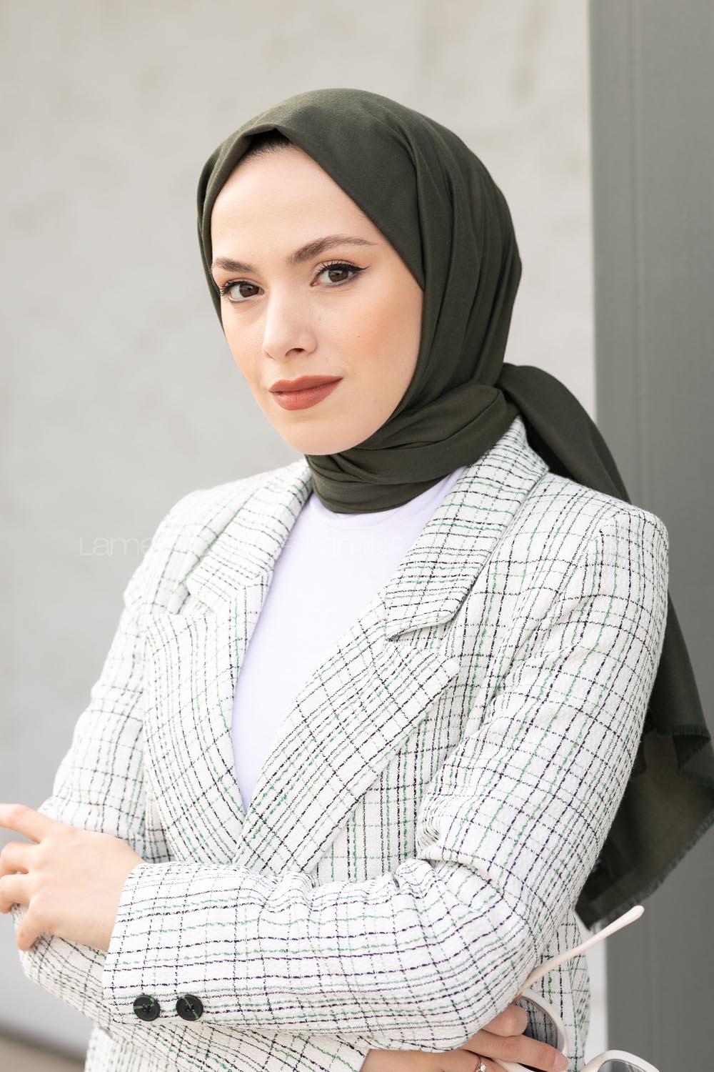 Lamelif Koyu Yeşil İnce Keten Şal